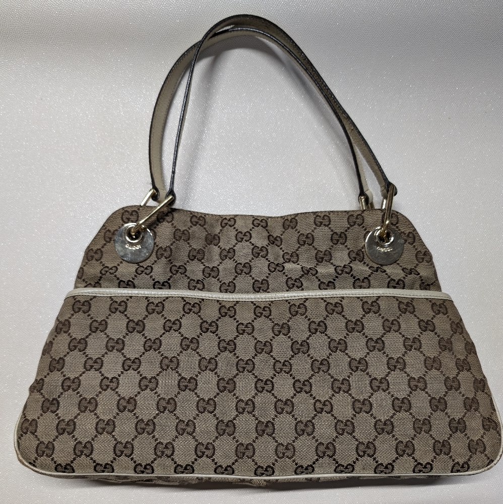 Gucci Brown Monogram Shoulder Gucci GG Eclipse Leather and Canvas Tote Bag